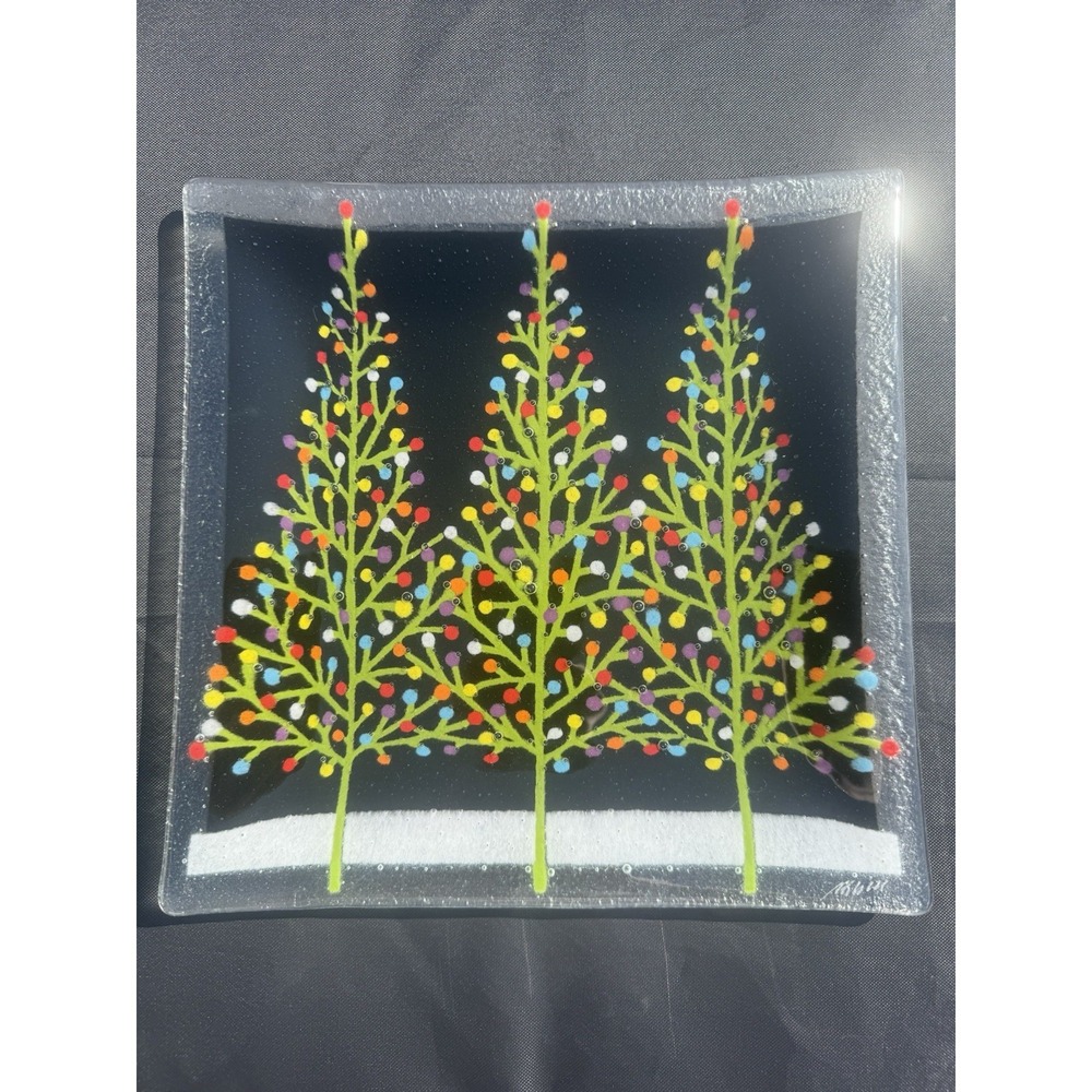 PEGGY KARR Tennenbaum Christmas Tree Holiday Plate Square 9.5" SIGNED